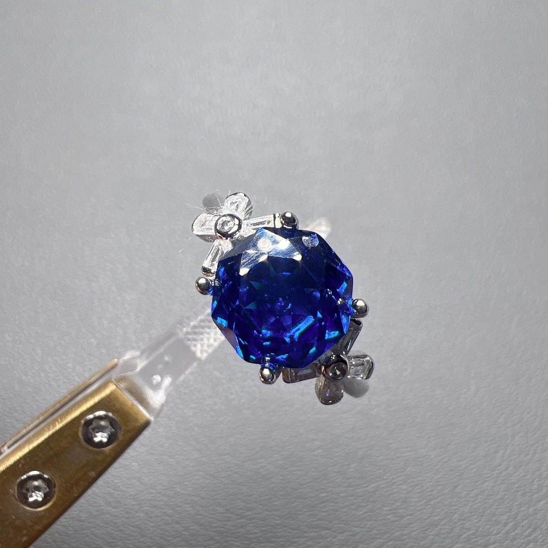 巴西深海蓝 蓝色妖姬蓝玫瑰宝蓝色托帕 S925银镀金戒指098