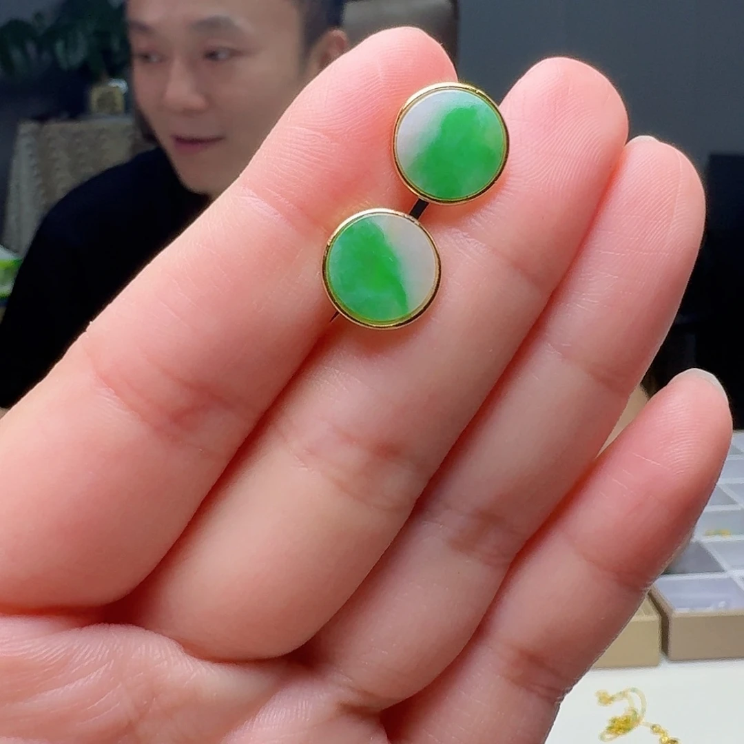 翡翠银S925镶嵌耳饰天然