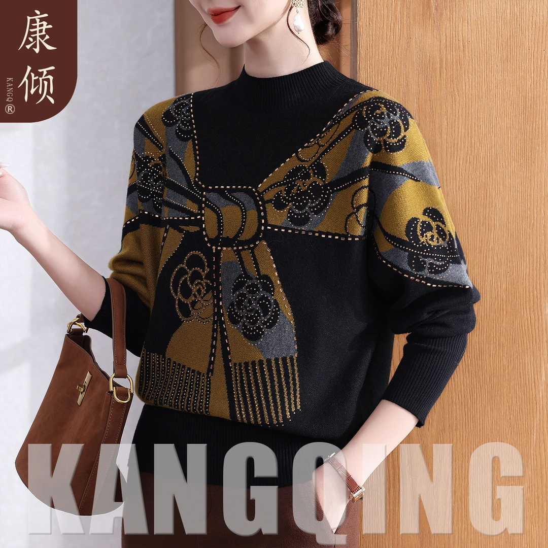 妈妈冬装半高领内搭打底衫2025新款中老年女装时尚针织毛衣可外穿