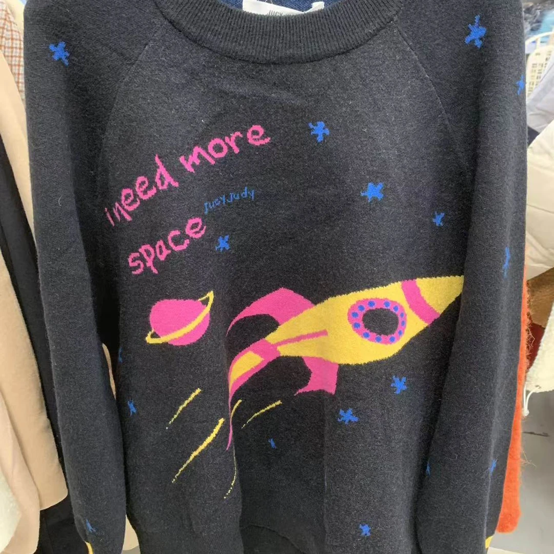 JJ黑色印花毛衣8258