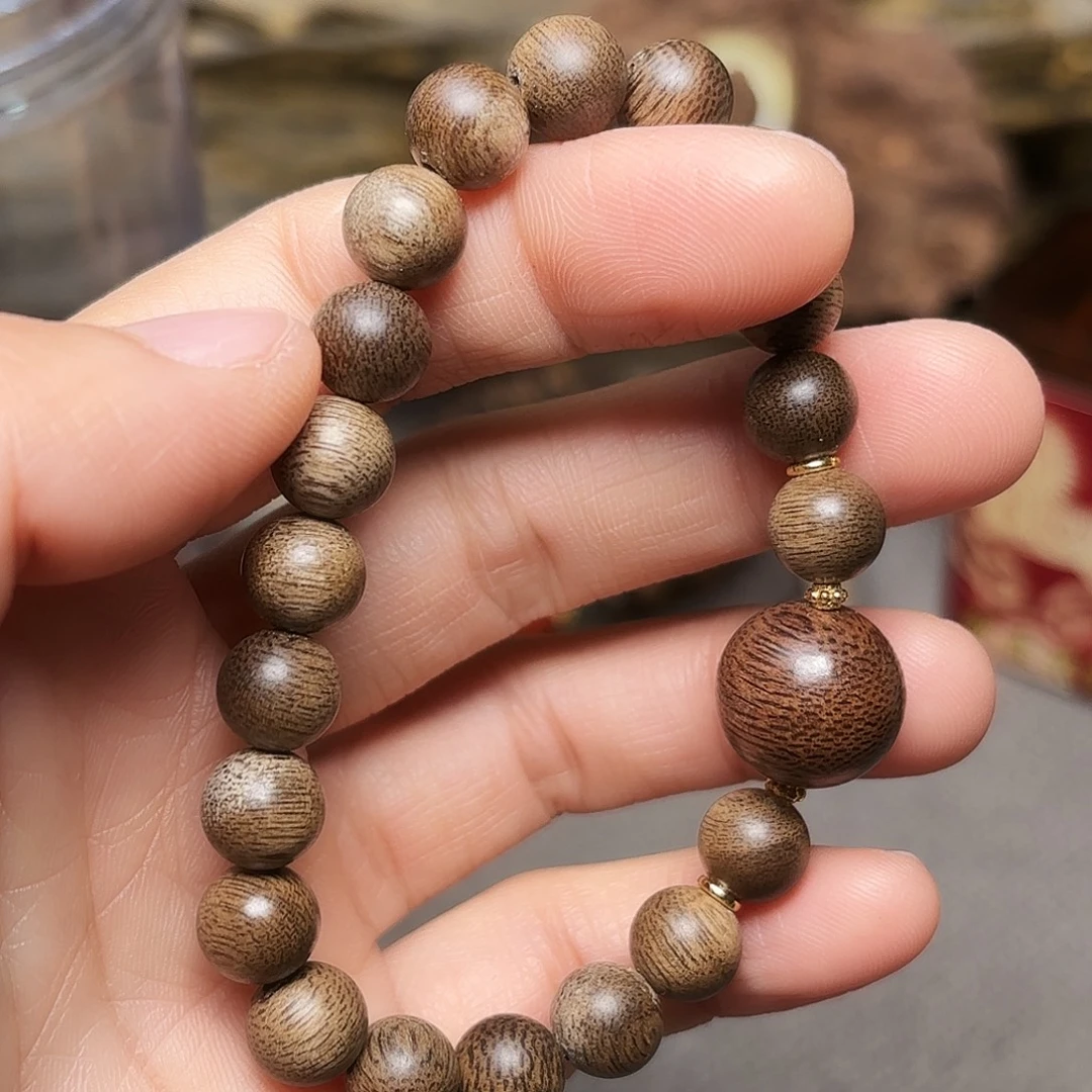 沉香手串越南芽庄绿棋玉化料08➕富森红土玉化料14mm顶珠设计