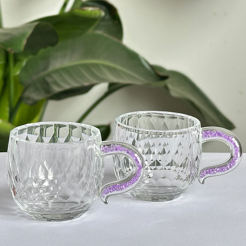「买一送一」玺宴新款水晶紫罗兰弯把小茶碗茶具茶杯主人杯家用高档
