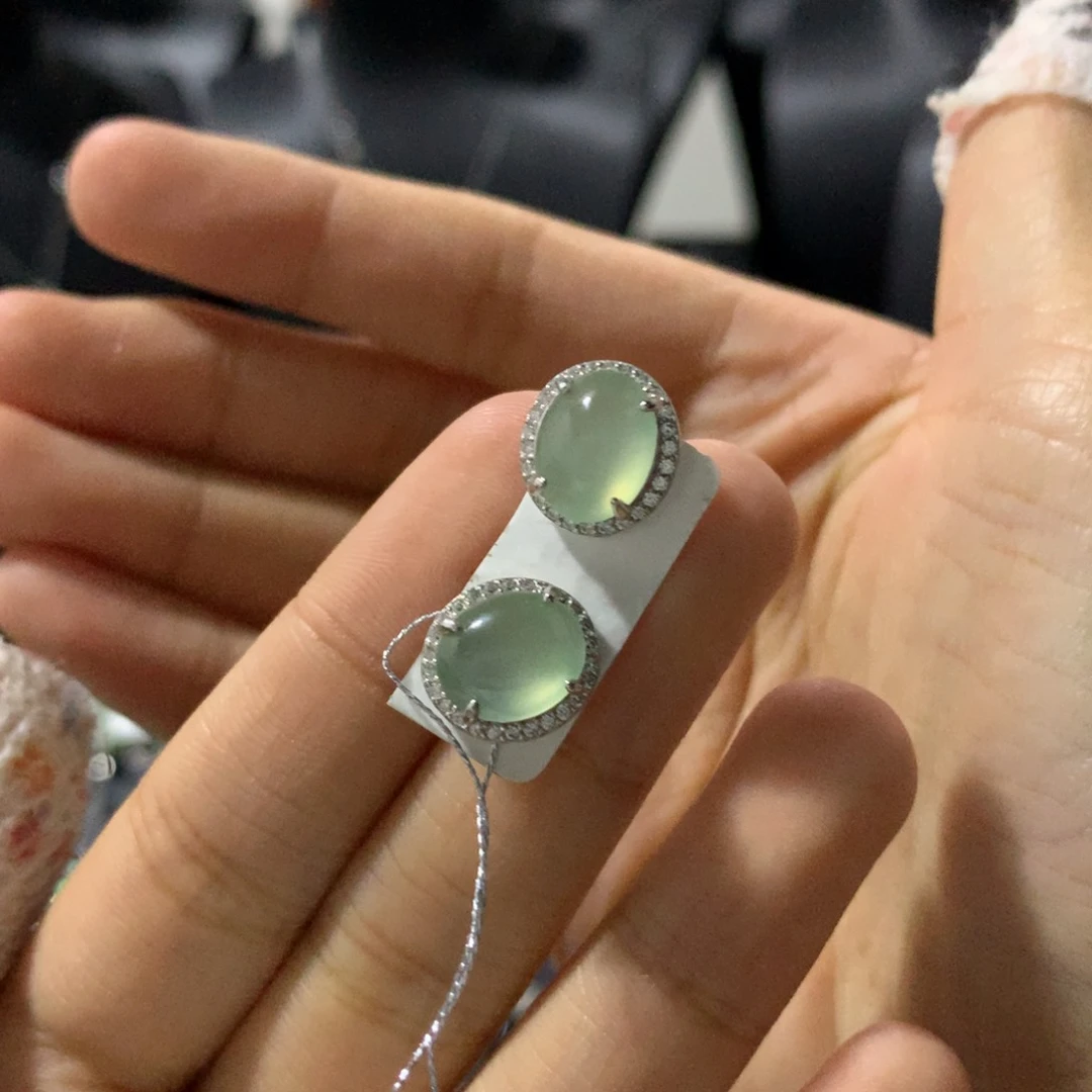 翡翠戒指银S925镶嵌耳钉