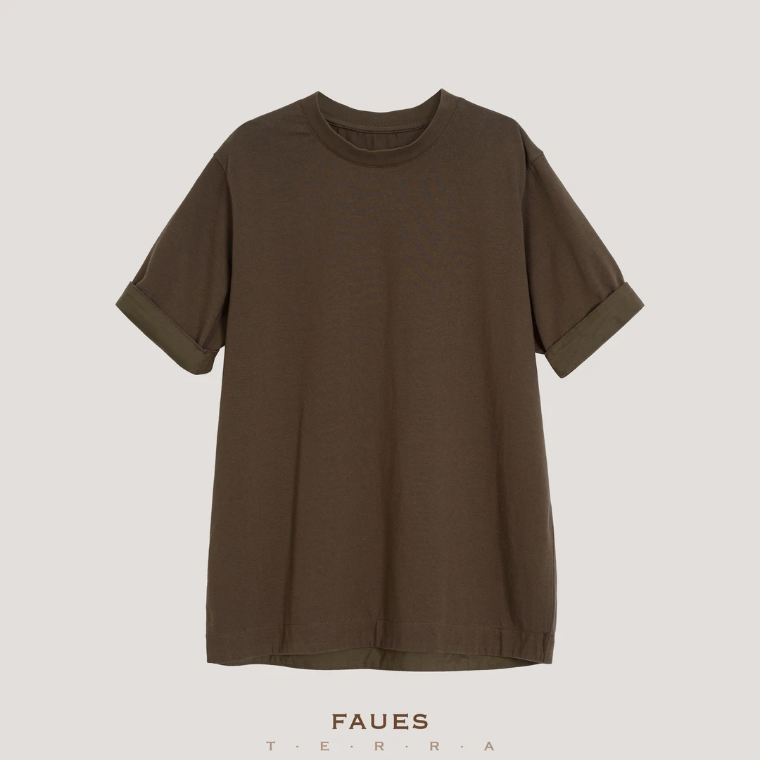 FAUES 构造 法Cas*y X Ors*n匹马棉oversize文艺气质圆领短袖T恤