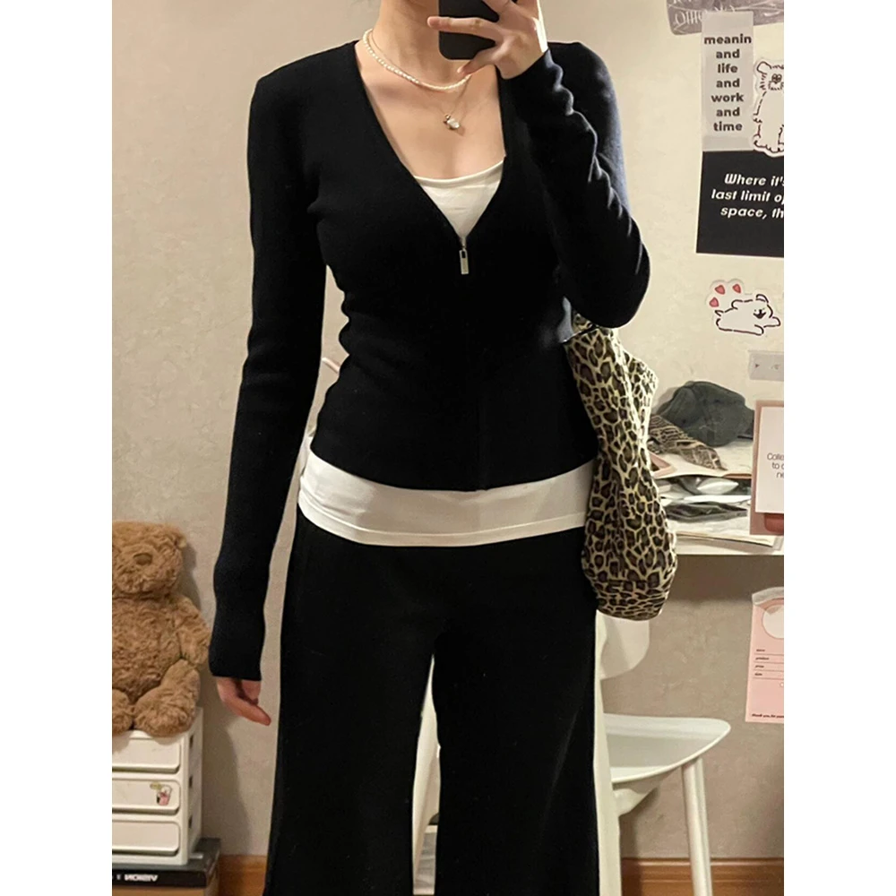 韩系新款百搭休闲气质秋冬黑白撞色内搭打底衫长袖T恤女假两件修