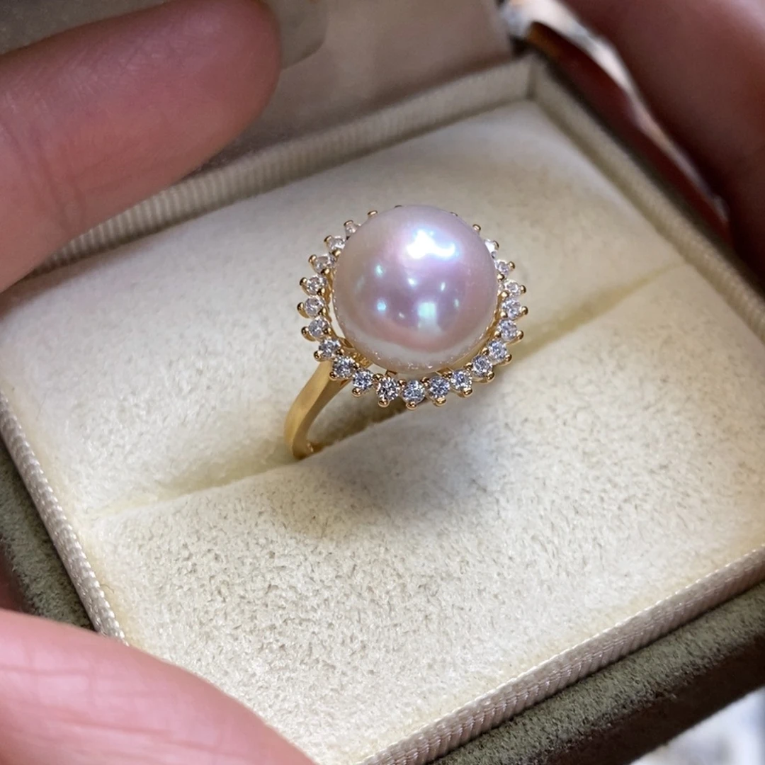 淡水珍珠戒指银S925镀金镶嵌微瑕