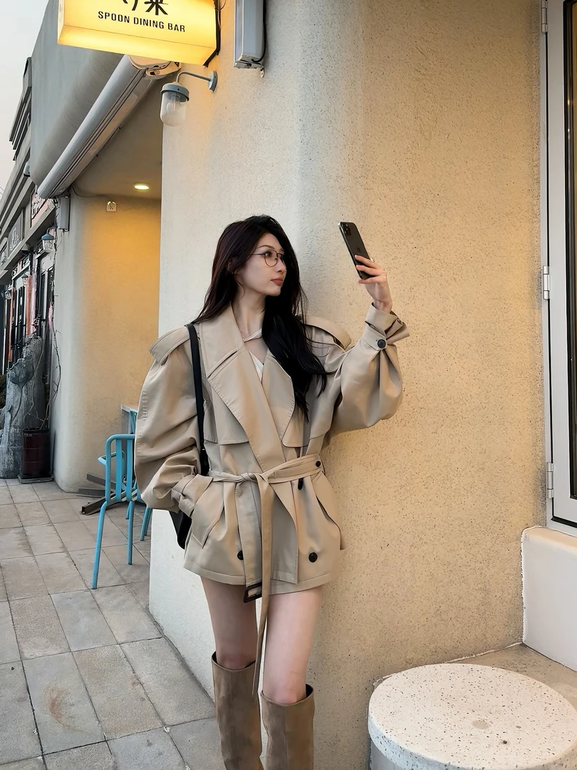 【后连袖短款】2025秋季全新款设计感明星同款气质时尚休闲风衣