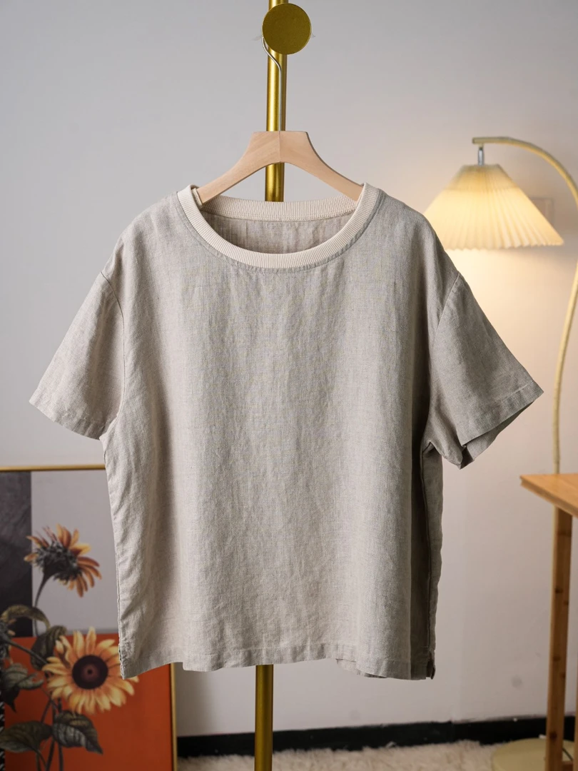 【双雨露黄金纱】100%双雨露汉麻短袖出游穿搭女装宽松女王T恤