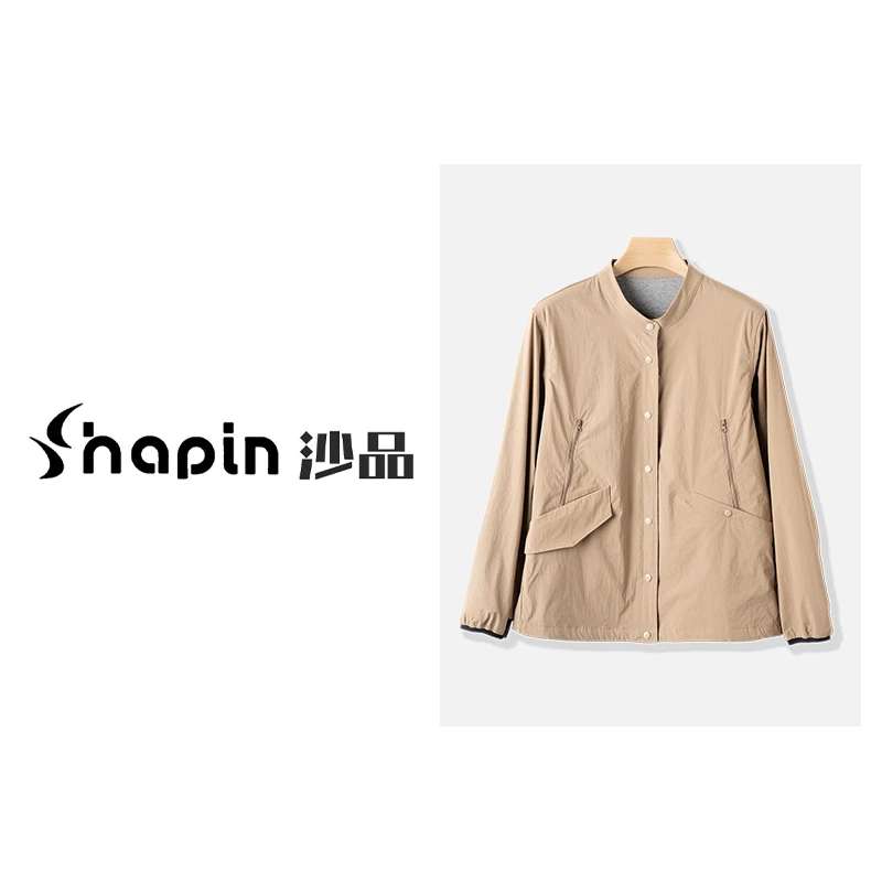 简约时尚立领多口袋长袖外套内衬单排扣夹克上衣女XHR5713