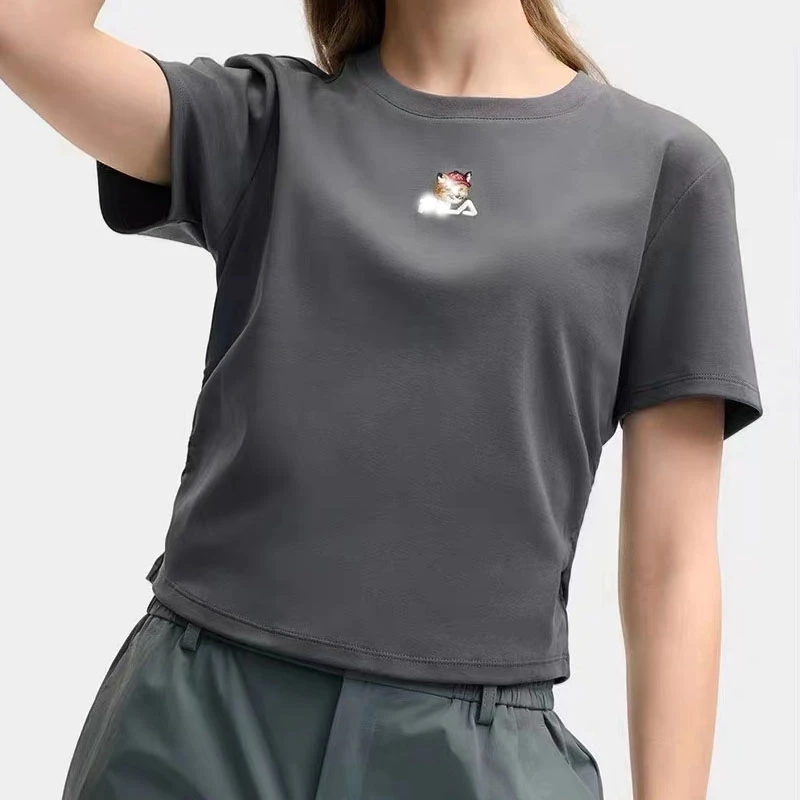 343款名星同款多彩短袖T恤女夏新款兔子刺绣收腰短上衣