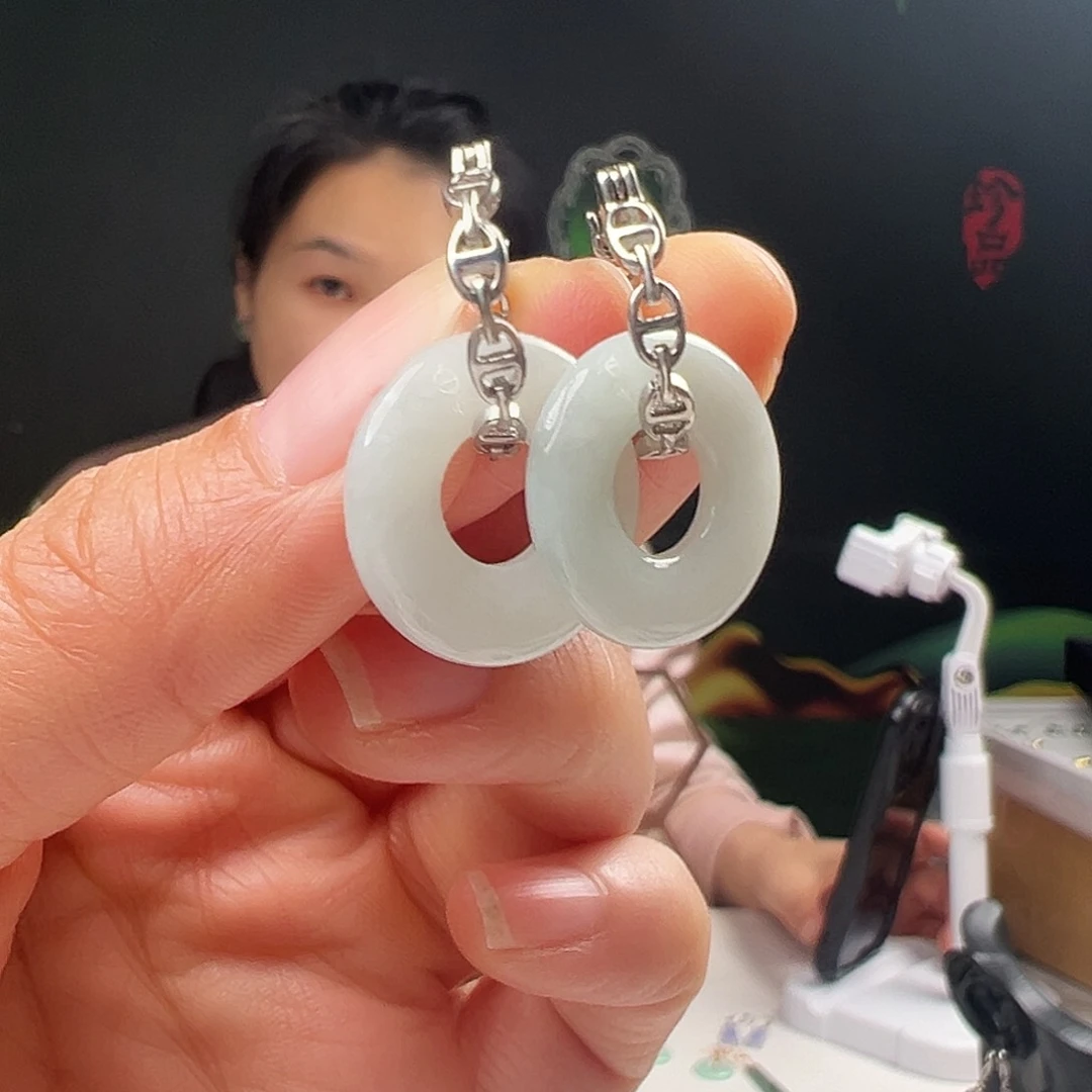 银S925镶嵌翡翠耳饰