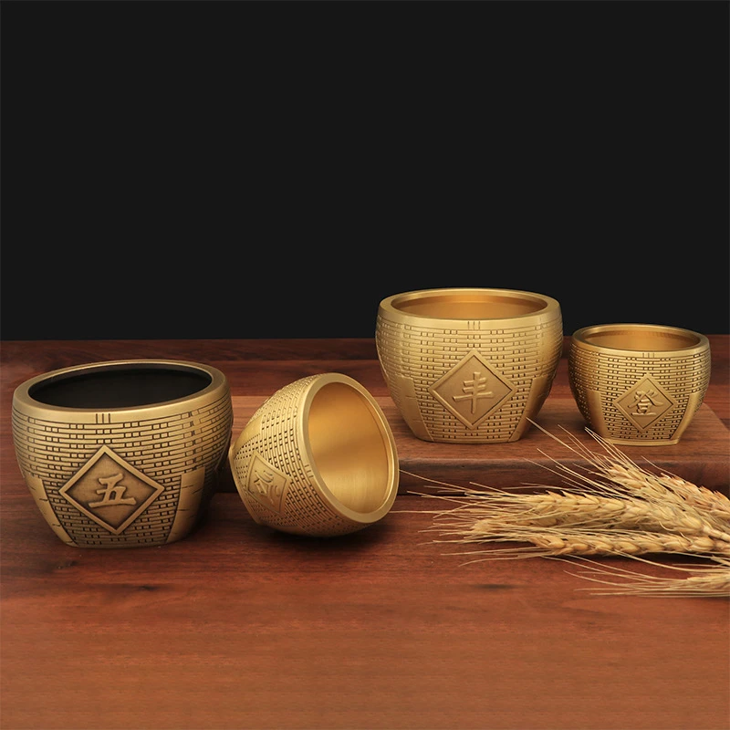 五谷丰登铜摆件 居家办公黄铜摆件做旧仿古黄铜缸招财