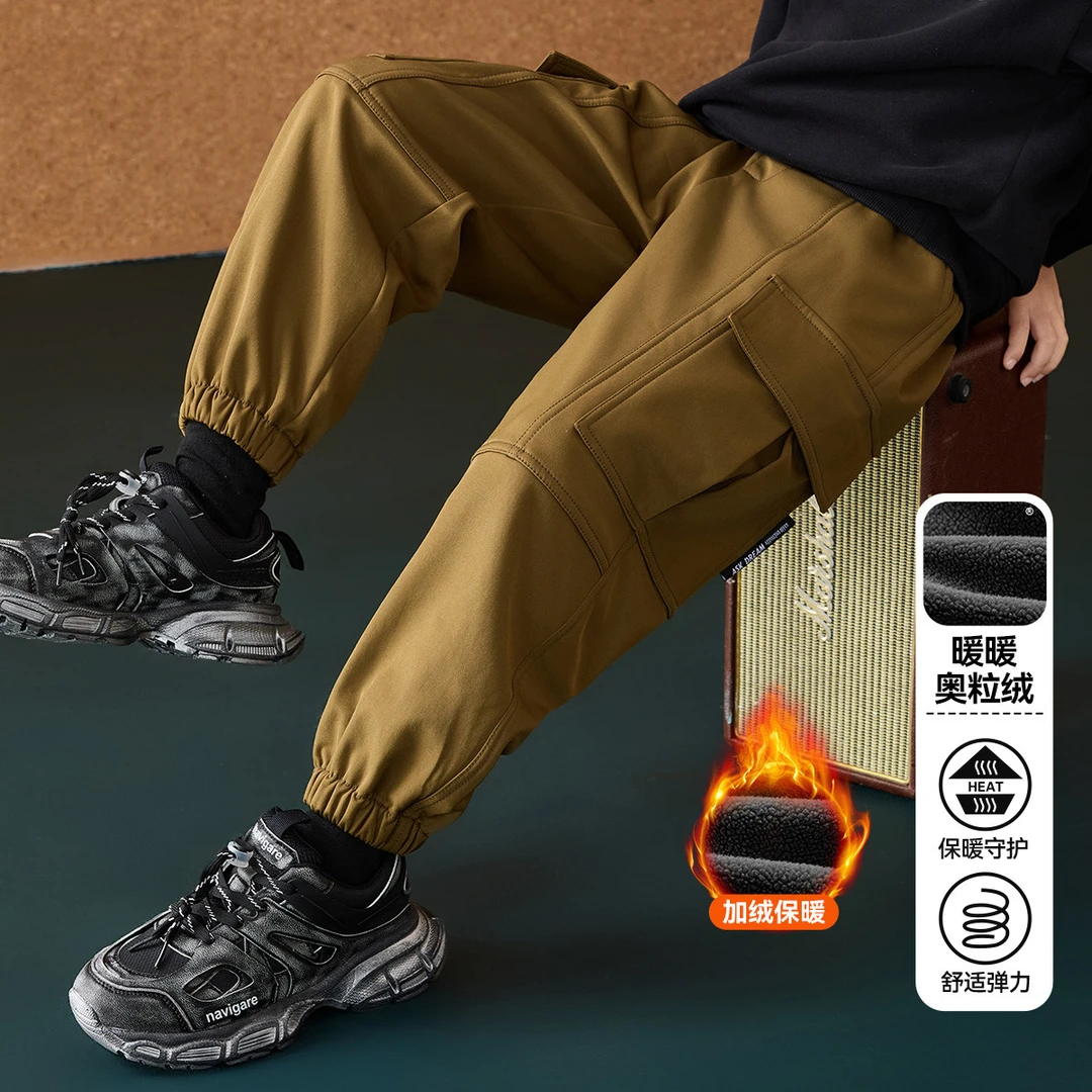 【清仓】儿童男童冬季加绒加厚保暖工装裤运动休闲裤束脚防风长裤