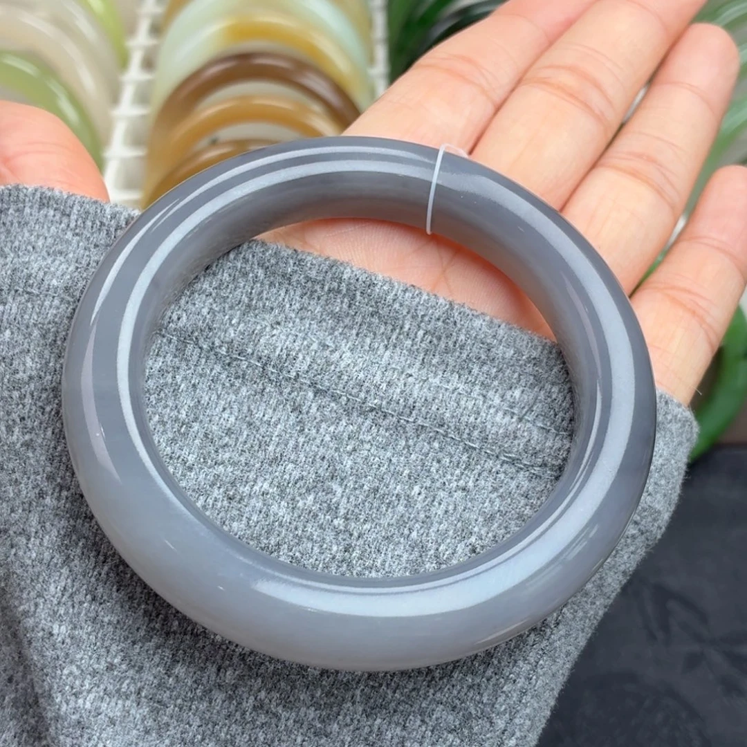 和田玉未镶嵌手镯烟紫48号