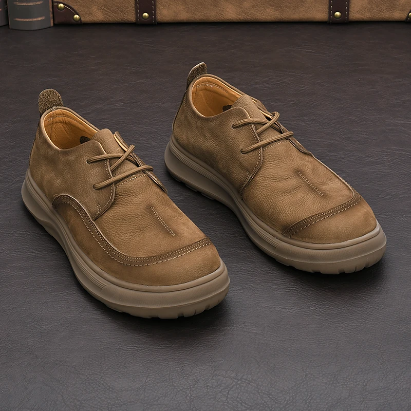 休闲百搭皮鞋男士头层牛皮休闲低帮鞋透气真皮复古潮鞋系带时尚
