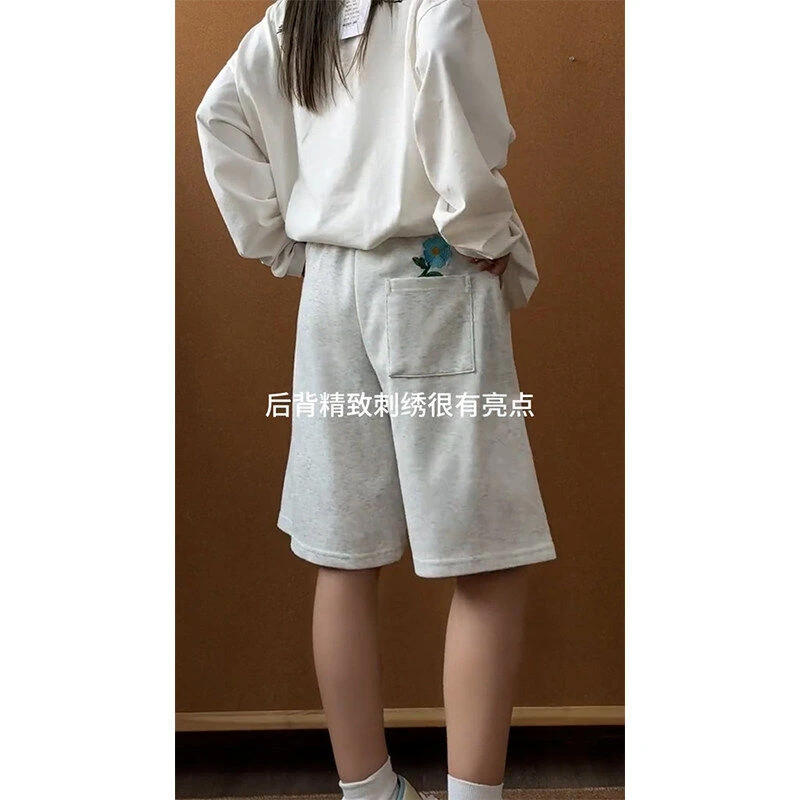 美式复古小花刺绣短裤男款夏季外穿运动裤子潮牌宽松休闲五分中裤