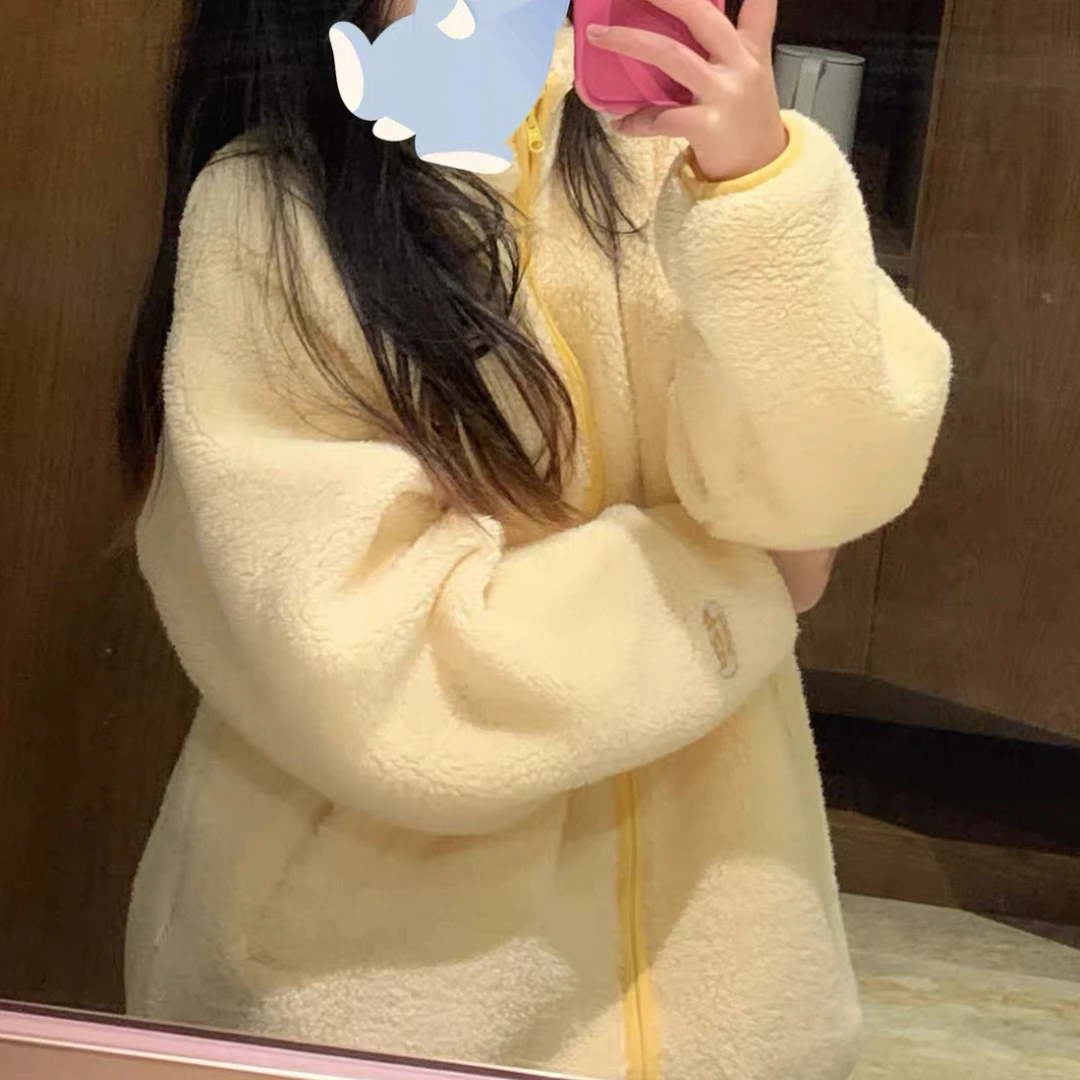 老六家撞色舒棉绒毛绒外套