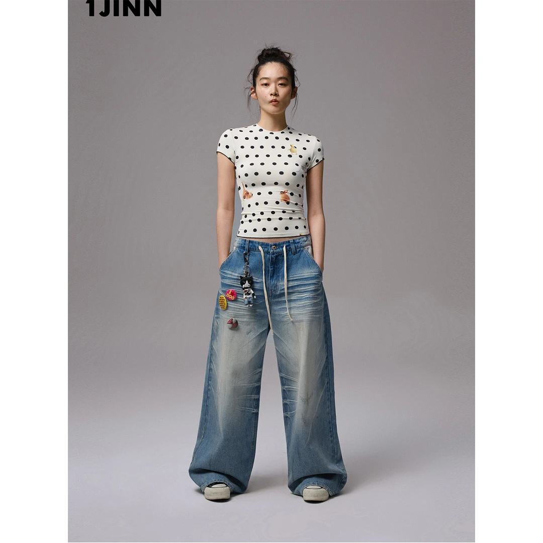 【25秋新VOL.1】1JINN STUDIO 猫狗爱波点花边短袖T恤