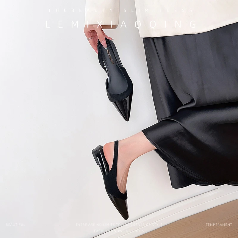 加宽版~浅口小众法式包头凉鞋夏外穿配裙子软底软面大码女鞋41-43