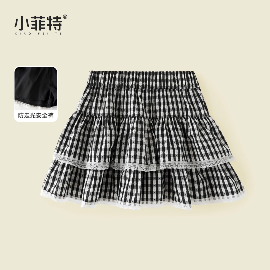 小菲特夏季新款女童格子半身裙韩版女孩短裙女宝蛋糕裙BGQX52183