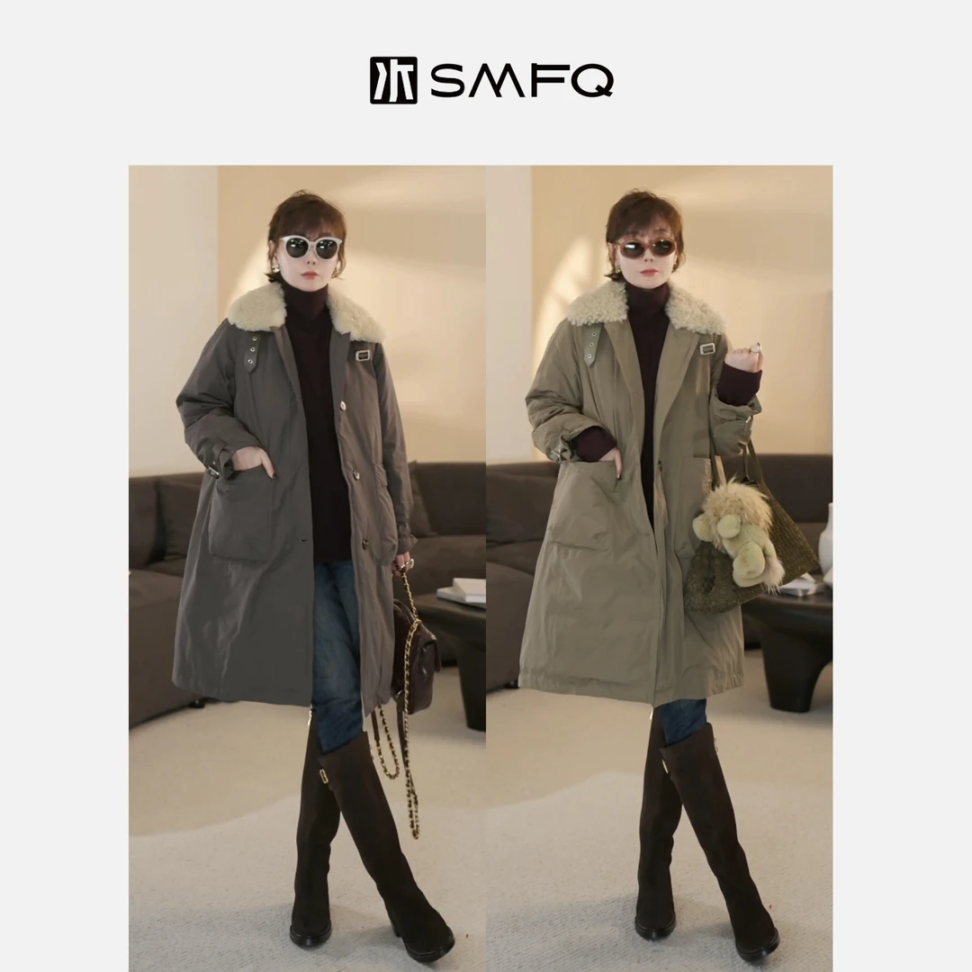 水木夫妻 “雪山派克”纯羊毛翻领90白鸭绒长款羽绒派克服外套