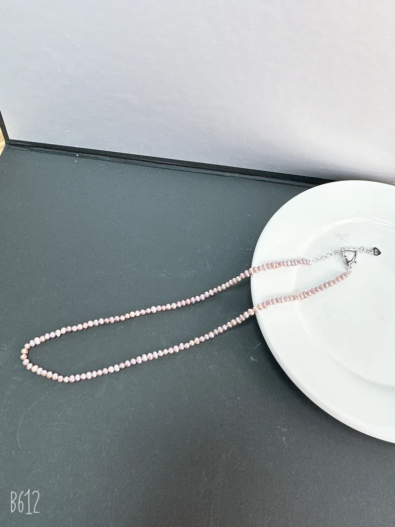 天然淡水珍珠C98#鸡蛋圆紫色小米珠项链3-4m