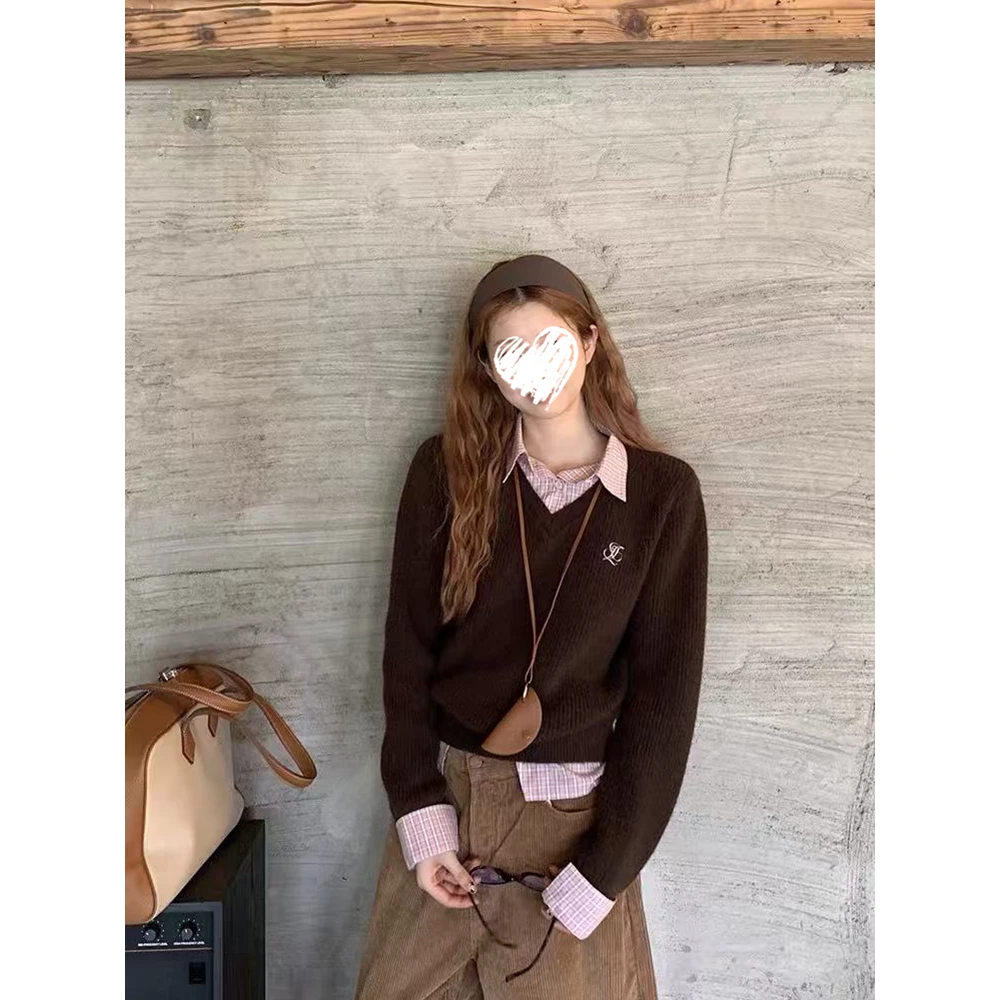 针织衫女早秋穿搭假两件毛衣外套+灯芯绒阔腿裤 60835