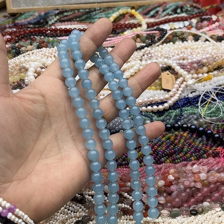 玛瑙/玉髓珠宝半成品未镶嵌一条8mm海蓝宝