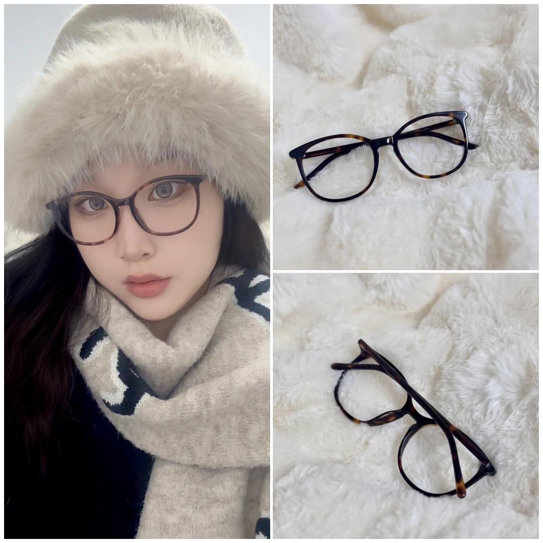 板材猫眼书呆子玳瑁色防蓝光女近视配度数散光韩版超轻网红