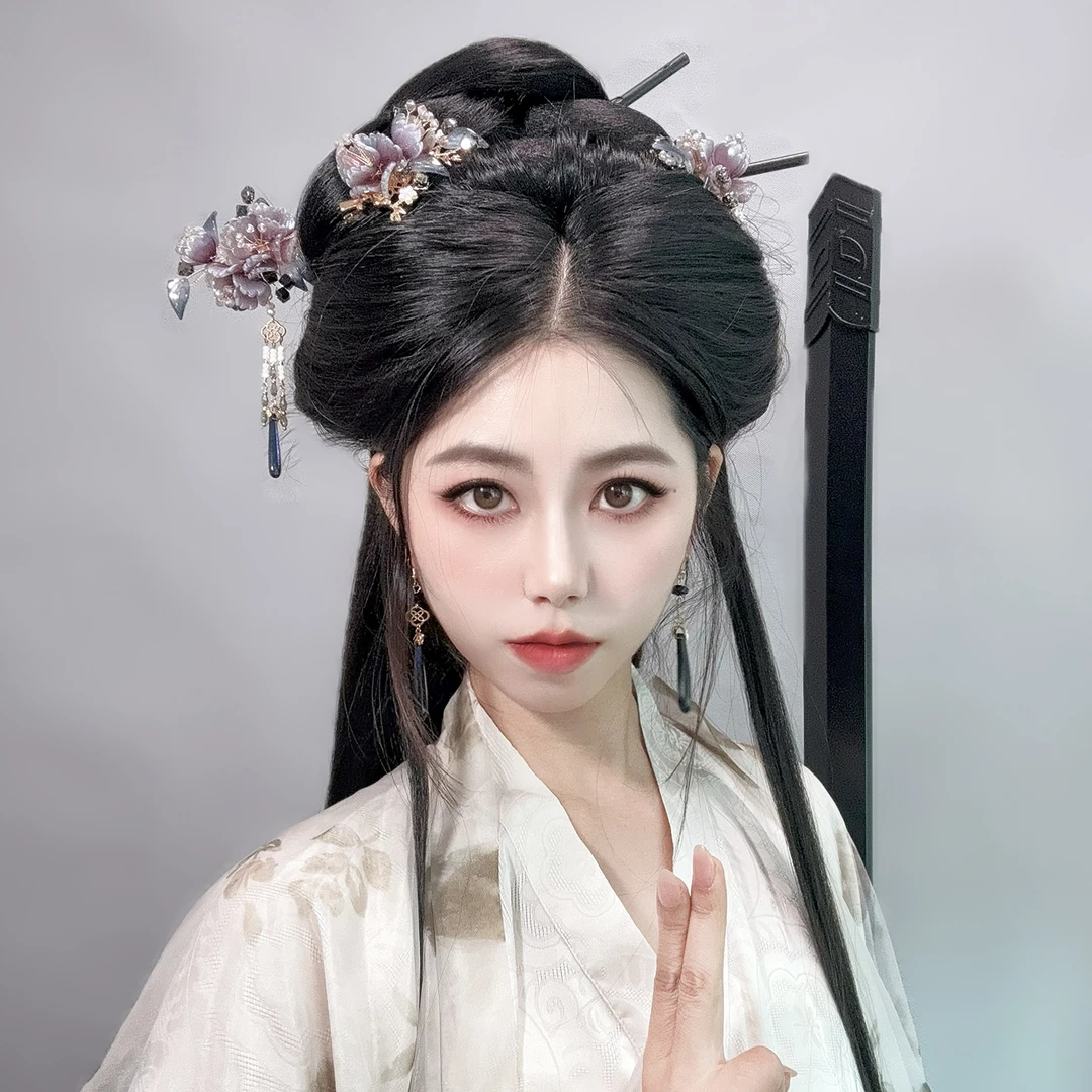 原创复古中式大气墨云沉古风发饰对夹汉服古装黑紫色发夹头饰女