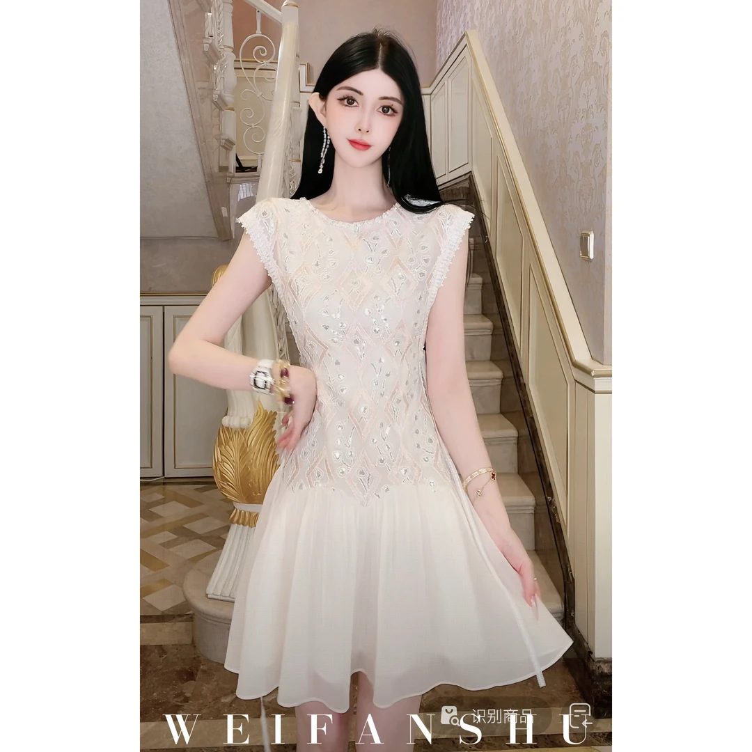 WEIFANSHU/魏凡舒【精致加氛】春夏新款气质名媛亮片洋气显瘦连衣裙