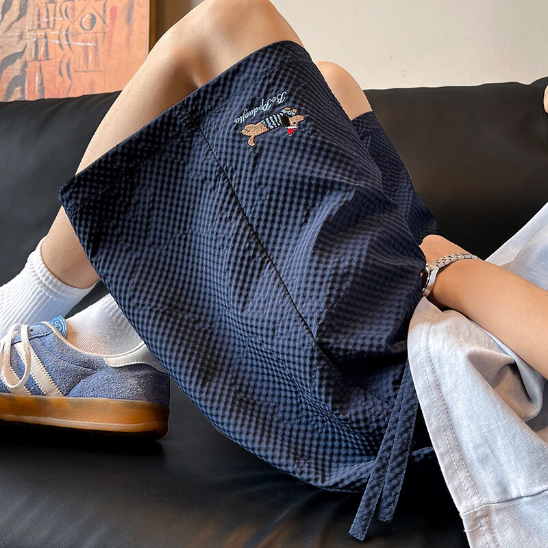 泡泡纱腊肠狗运动短裤男夏季薄款潮牌美式休闲中裤宽松速干五分裤