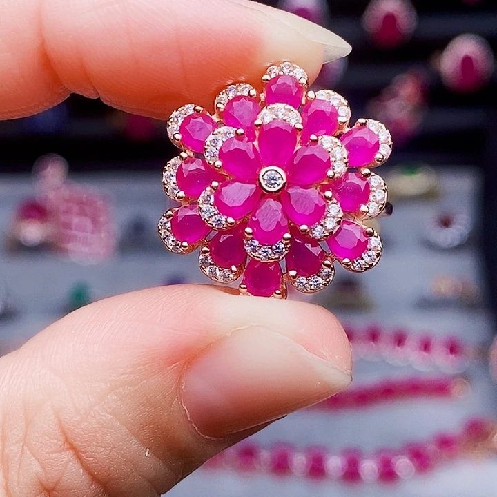 红宝石戒指银S925镶嵌