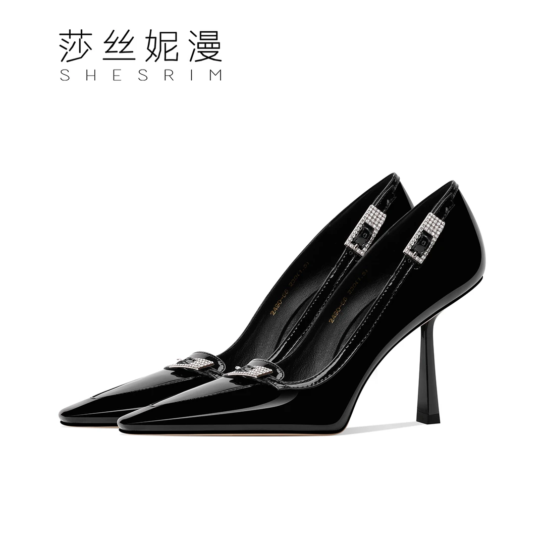 D47-春季细高跟浅口单鞋真皮单鞋精致女人系列单鞋黑色单