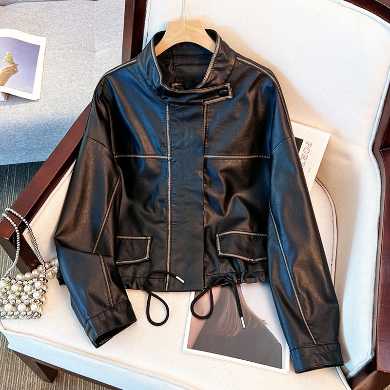 拉夏贝尔高级感短款皮衣女2025春秋新款爆款今年流行外套pu夹克衫
