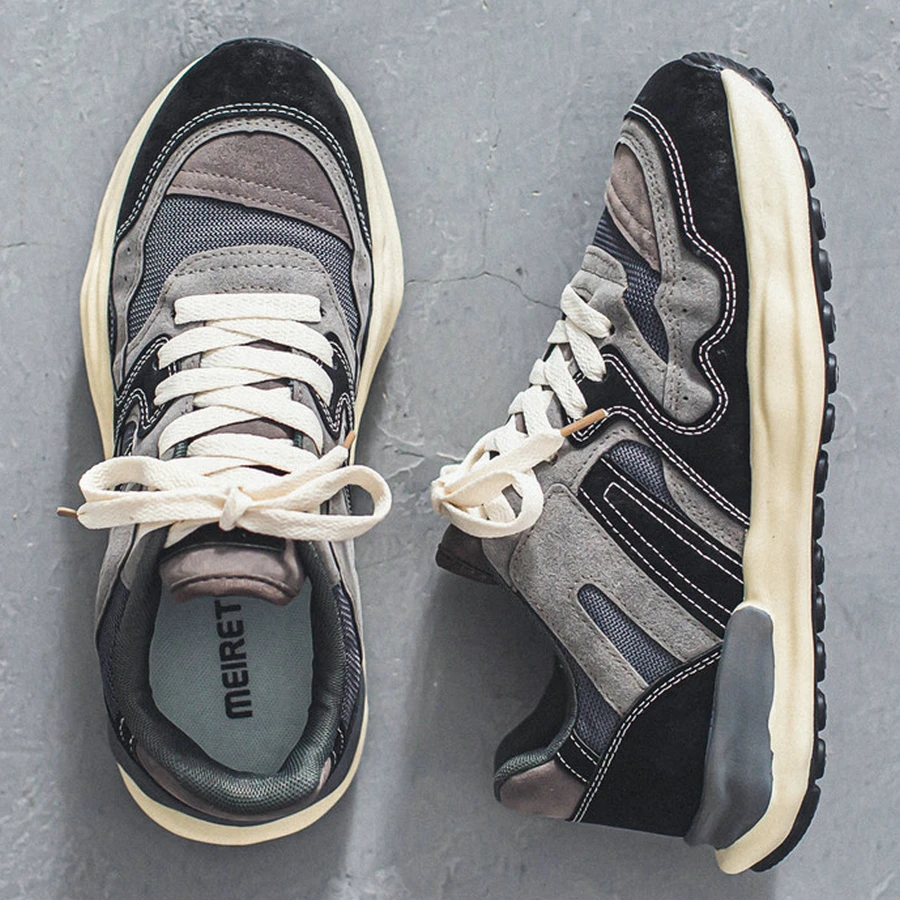 男鞋潮夏季日系潮牌复古灰色休闲轻便小众华夫鞋国潮老爹鞋