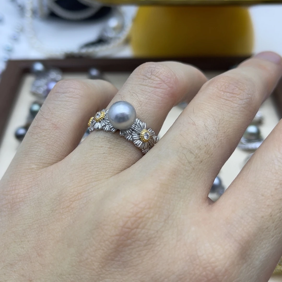 戒指海水珍珠银S925镶嵌