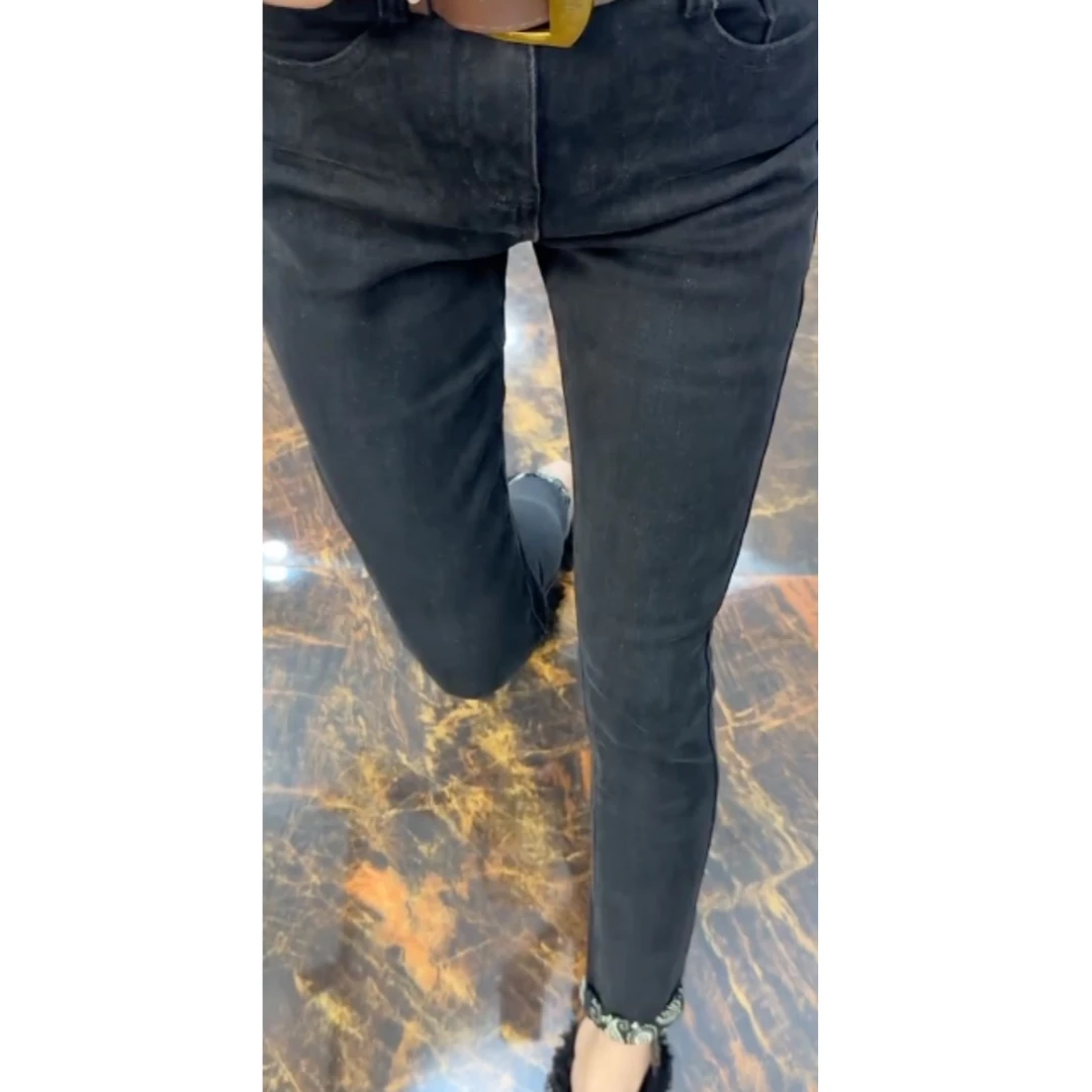 2025秋季牛仔新款高腰百搭个性印花中腰小脚牛仔裤