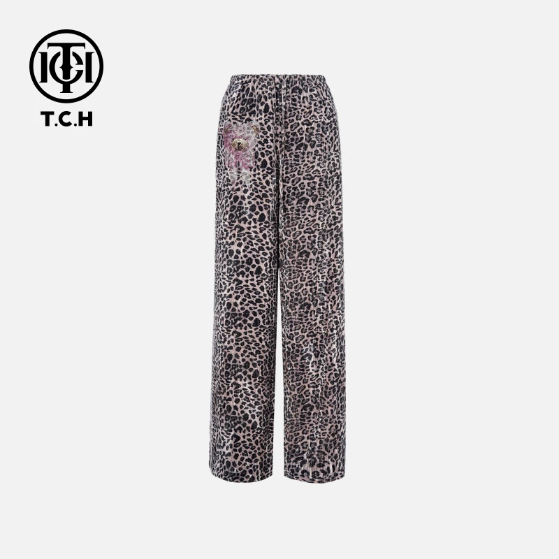 TCH私服秋款烫钻时尚休闲小熊豹纹休闲裤女T75C20E5025轻奢tch