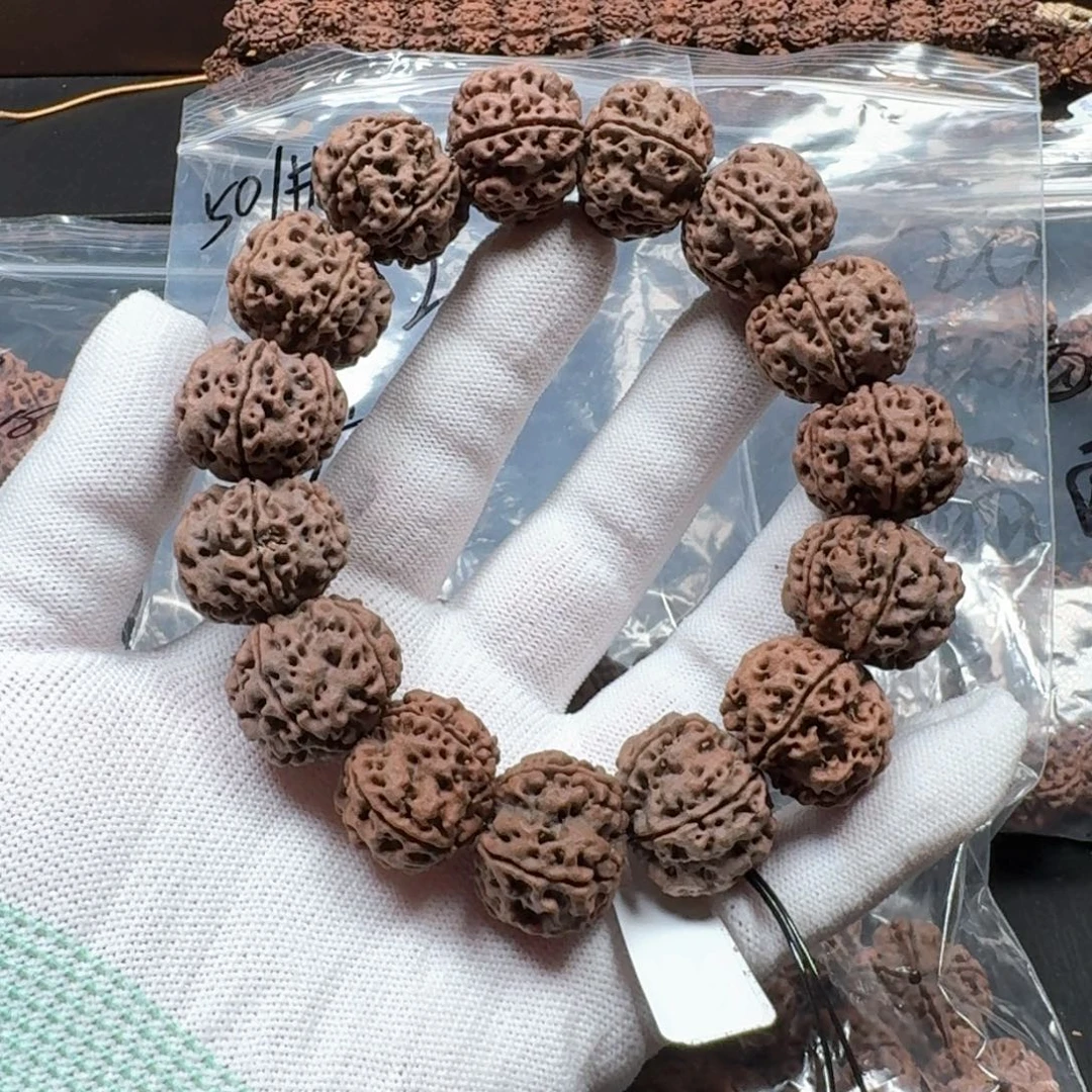 手串金刚菩提22平头矮桩粗筋梅花双龙（扇面）紫红色