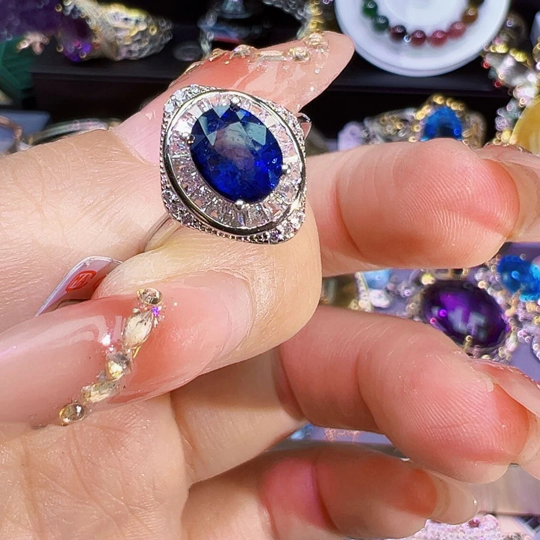 蓝宝石戒指银S925镶嵌