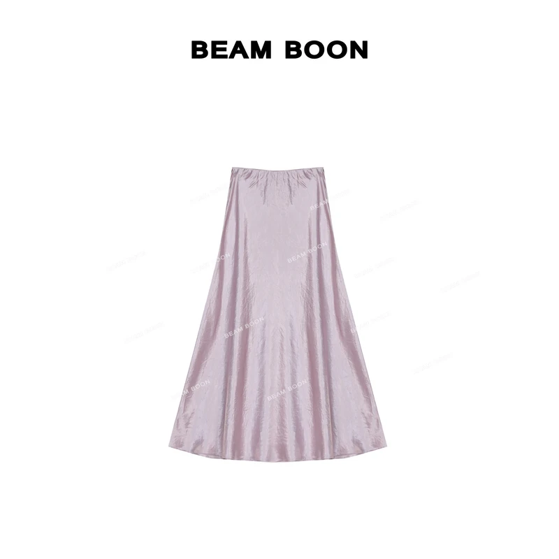 Beam Boon【琉璃锻】进口三醋酸微绉缎光泽斜裁直筒鱼尾半身裙