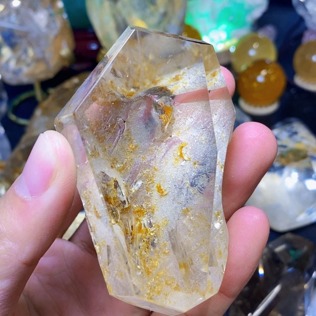 水晶天然黄礁花水晶随形未镶嵌