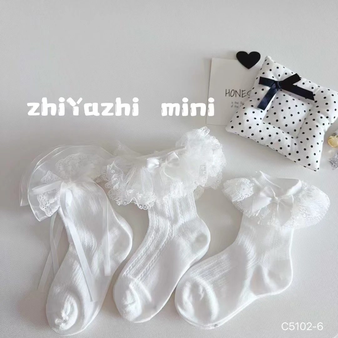 （3双装）zyz25春夏网眼袜纯白色花边波浪花边