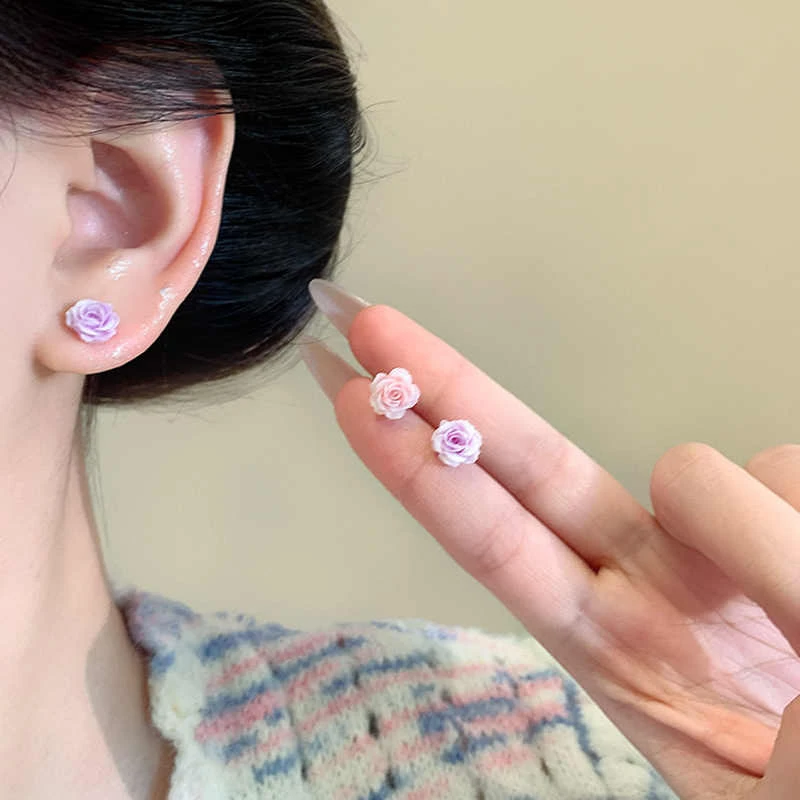 925玫瑰花朵耳钉女新款爆款气质耳饰 轻奢高级感小巧精致发圈