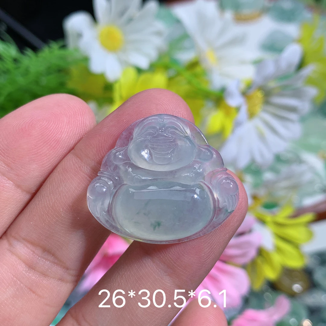 缅甸天然翡翠A货冰种飘花佛公吊坠o百搭气质精美玉石雕刻精致冰透