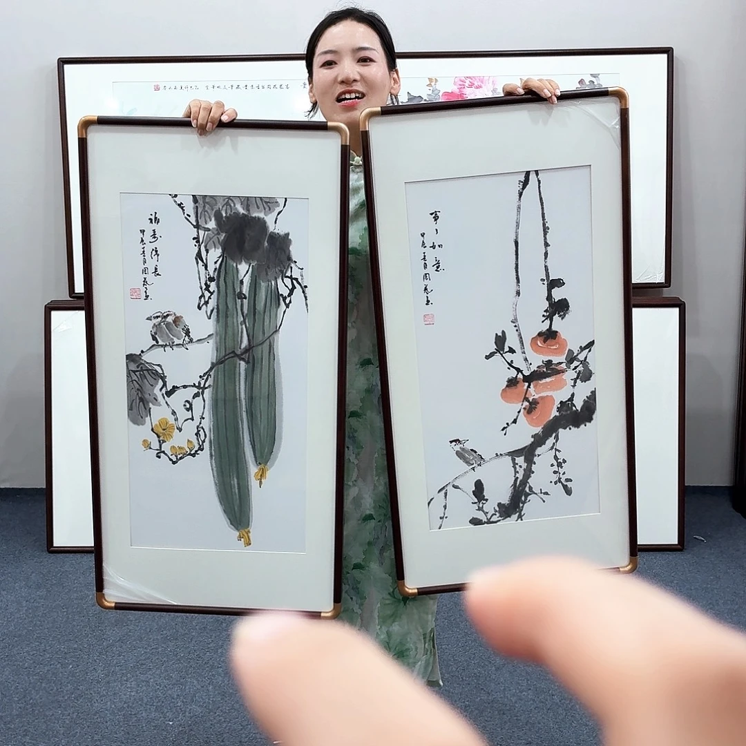 国画手绘作品90×45尺寸一对