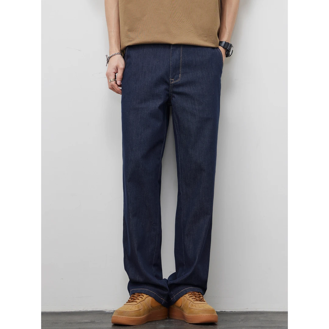 Kuvine秋季美式潮牌怀旧复古简约大气弹力大码牛仔裤子男宽松直筒