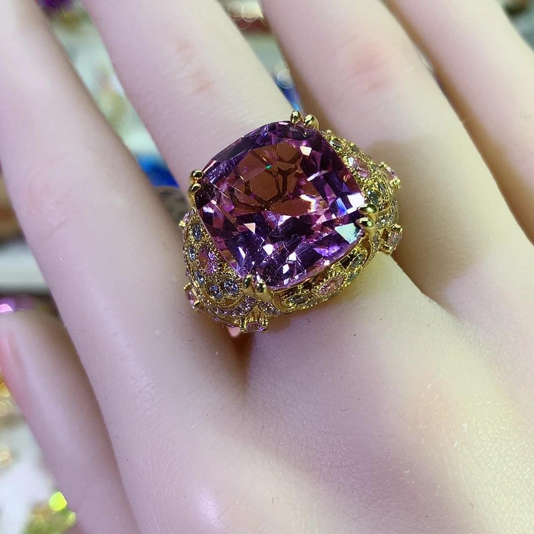 锂辉石戒指9K金镶嵌