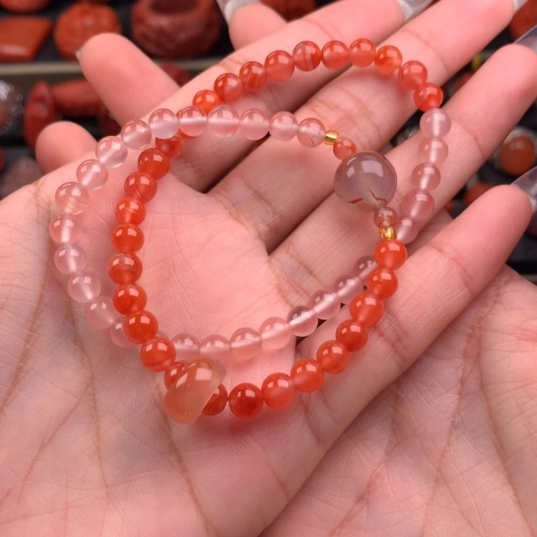 南红玛瑙DIY双圈手串5+未镶嵌
